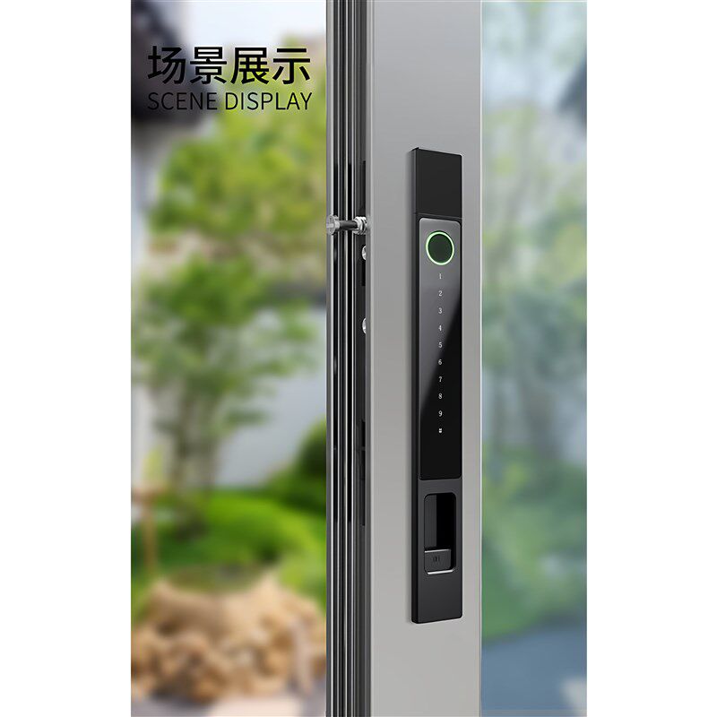 推拉平移门一字智能锁户外防水阳台型材超薄断桥铝合金指纹密码锁
