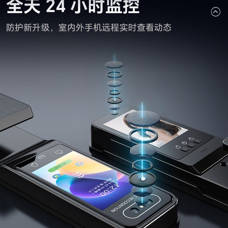 密码锁防盗家用门锁监控双屏双摄像头2025新型智能锁人脸识别指纹