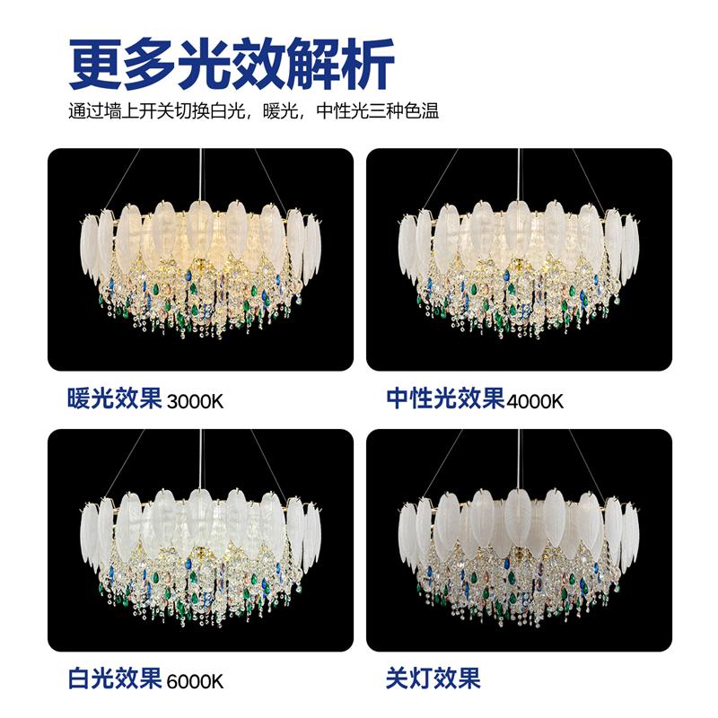 法式轻奢水晶吊灯客厅灯高端大气羽毛造型灯奢华玻璃饭厅卧室灯具