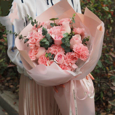 康乃馨百合混搭花束鲜花同城速递重庆武汉送妈妈生日探望领导长辈