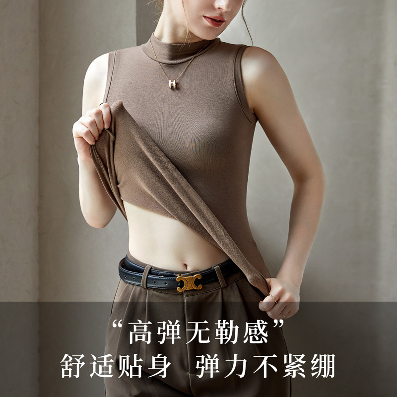 带胸垫罩杯一体高领免穿文胸冬季加绒修身打底背心吊带女发热衣