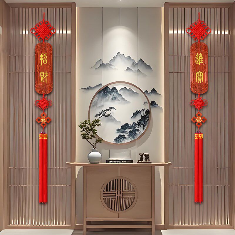 红花梨木中国结挂件客厅高档电视墙两边装饰浮雕工艺中式吉祥招财