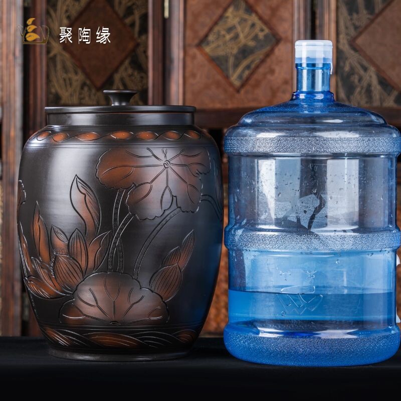 水缸家用储水用建水紫陶存水罐陶瓷抽水款功夫茶道茶水缸大号包邮