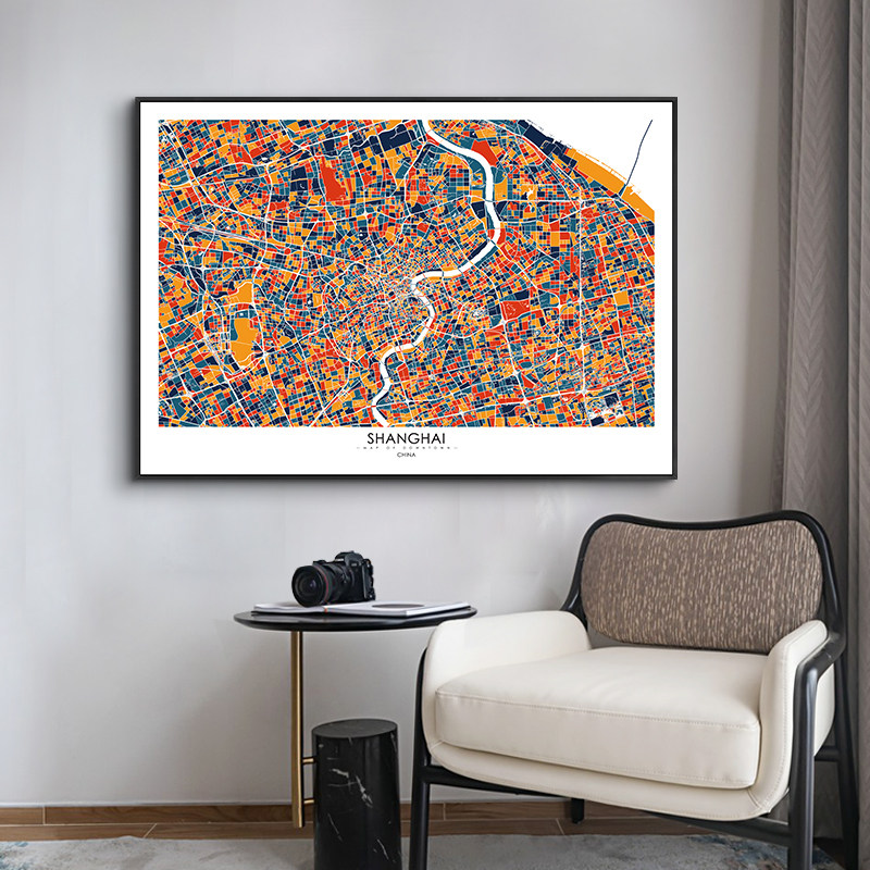 鳟鱼 定制画北欧城市地图横版装饰画 客厅沙发背景墙挂画餐厅壁画