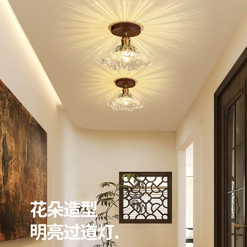 至御法式中古风吸顶灯玄关走道灯创意个性阳台走廊灯玻璃装饰灯