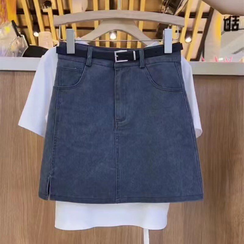 大码牛仔半身裙女夏季2025新款半裙裤胖mm遮肚显瘦a字包臀短裙子