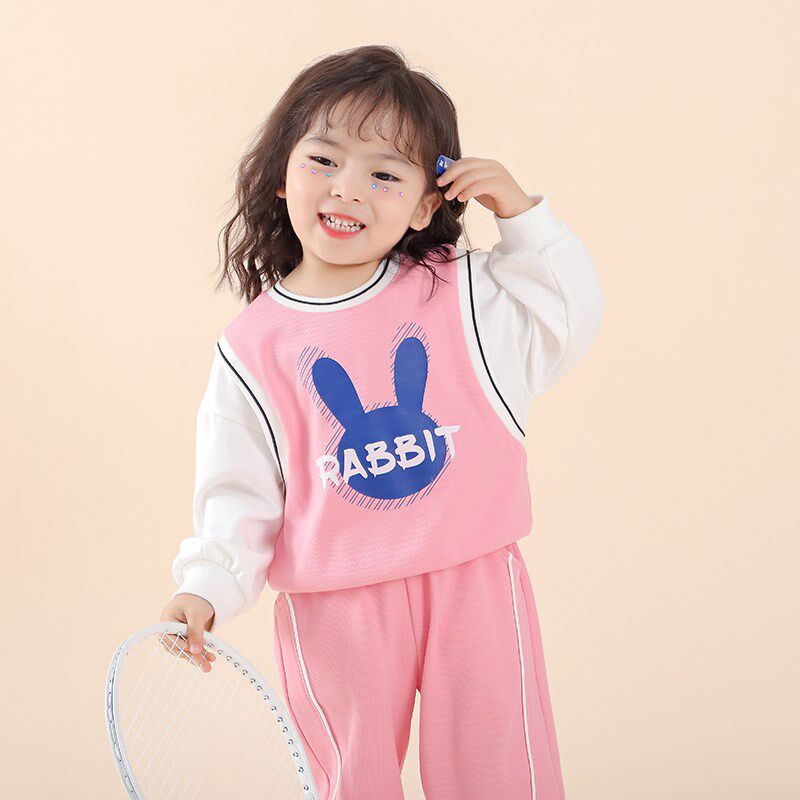 童装女童拼接假两件卫衣春季2025新款儿童洋气女宝宝套头上衣春秋