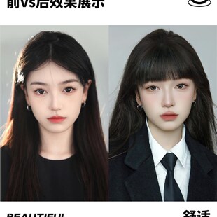 假刘海女自然前额真发漫画刘海齐刘海假发片空气刘海发际线假发贴