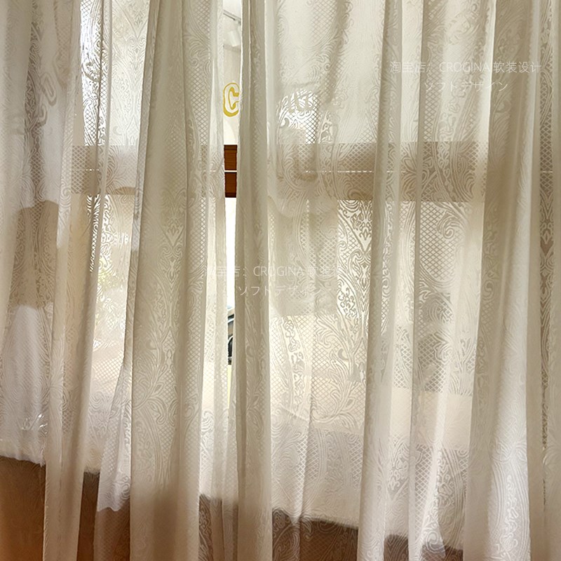 日式浮雕提花纱帘透光不透人窗纱卧室客厅阳台飘窗布帘窗帘加厚新