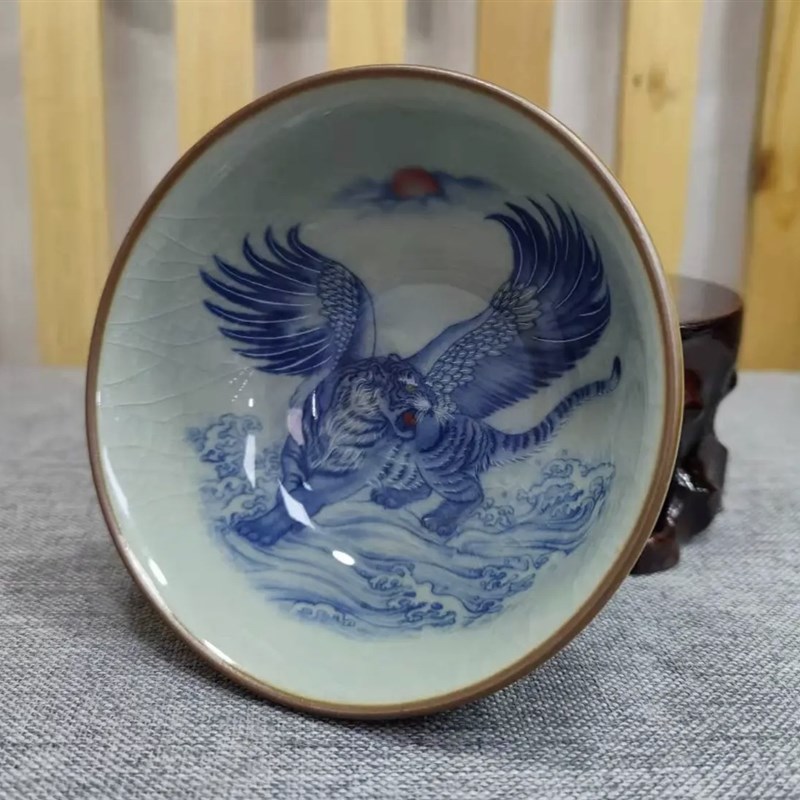 景德镇陶瓷老陶泥如虎添翼普洱杯仿古瓷器大容量主人品茗杯子高档