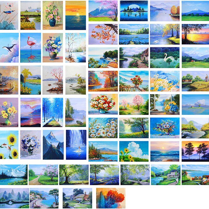 画室儿童美术油画丙烯水粉手绘临摹图卡片风景画卡片美术素材入门