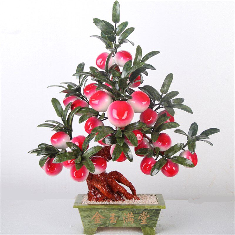 玉石大28桃子茶几寿桃树客厅寿桃电视柜蟠桃盘景摆件家居饰品玉器
