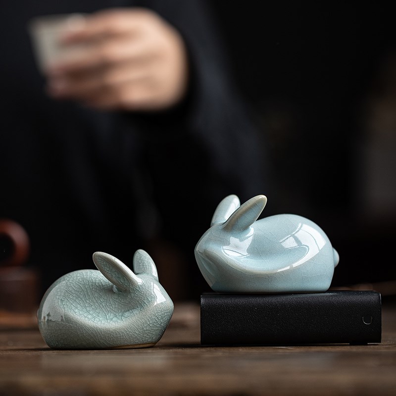 手工兔子陶瓷茶宠摆件精品可养茶玩茶桌茶台装饰品茶宠物茶具配件