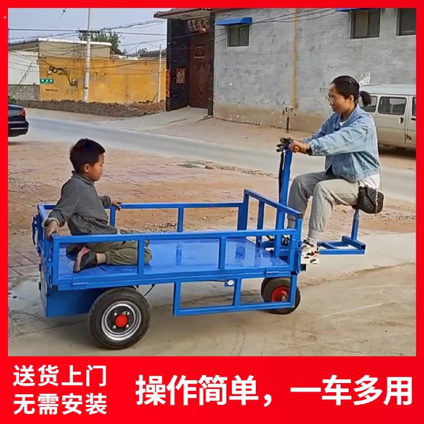 电动平板车搬运车倒骑驴三轮车摆摊仓库大棚果园手推车可进电梯