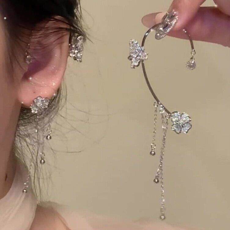 儿童耳挂耳环耳夹无耳洞古风流苏款耳饰女童走秀高级感蝴蝶耳骨夹