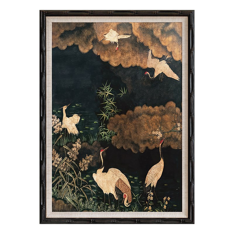 鹤舞》法式复古中国风客厅装饰画新中式玄关书房卧室中古仙鹤挂画