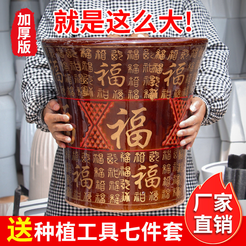 陶瓷大花盆中式福字复古怀旧风家用客厅发财树幸福树古典高档绿植
