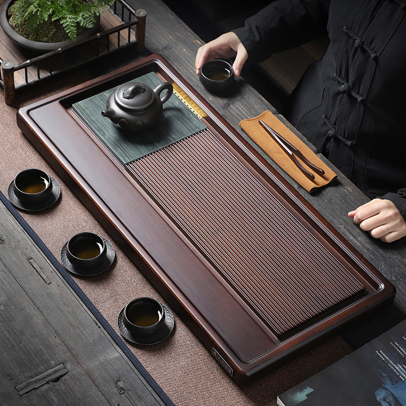 家用胡桃色排水式茶盘茶托盘简约家居百搭茶台茶盘复古功夫茶具