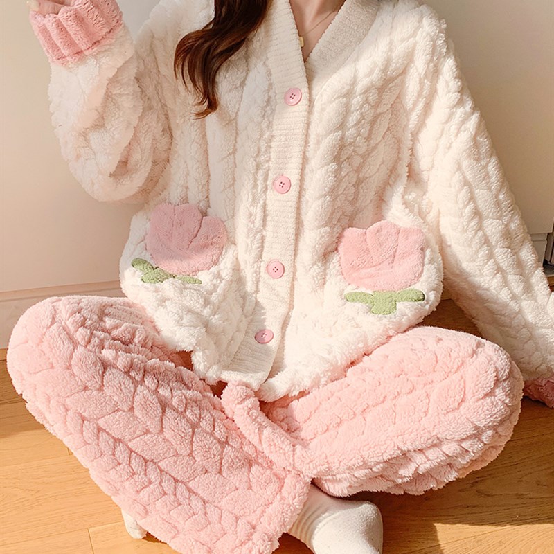 珊瑚绒月子服秋冬款产后孕妇睡衣冬季加厚加绒保暖哺乳家居服套装