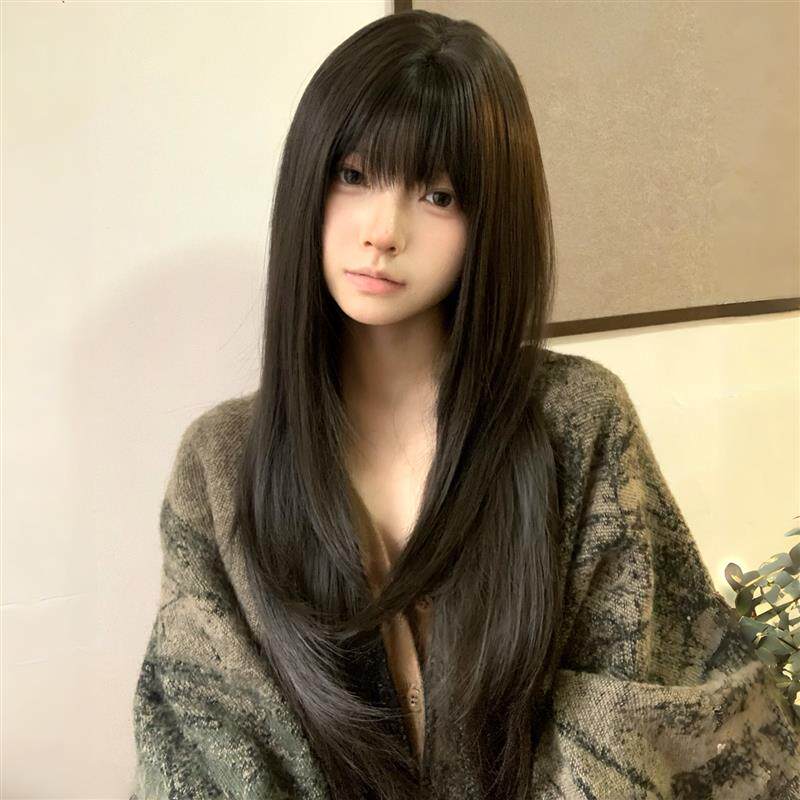 高层次感假发女长发长直发日常自然齐刘海逼真日系jk光头全头套式