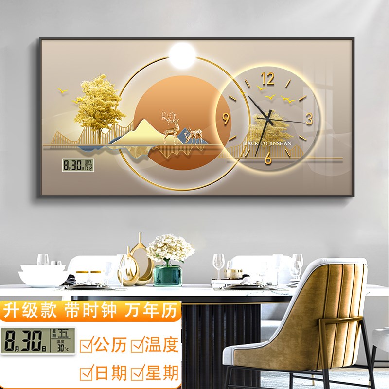 带时钟万年历大尺寸电表箱装饰画新中式客厅山水钟表遮挡配电箱盒
