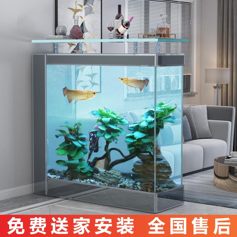 金鱼缸客厅大中型落地家用简约现代水族箱嵌入屏风免换水高端鱼缸