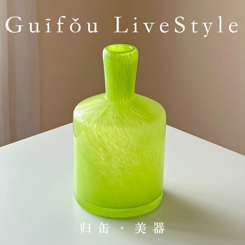 归缶夏日清新配色琉璃细口设计插花餐桌面小花瓶迷你水养干花器
