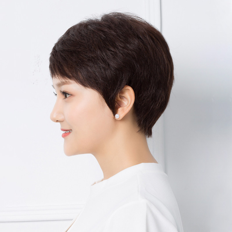 假发女短发真发全真人发中老年女士妈妈款全头套短直发自然假发套