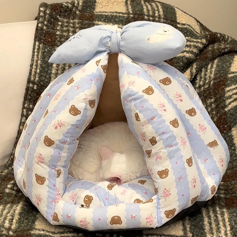 蝴蝶结南瓜猫窝冬加厚半封闭过冬季保暖小型犬狗窝猫别墅2025新款