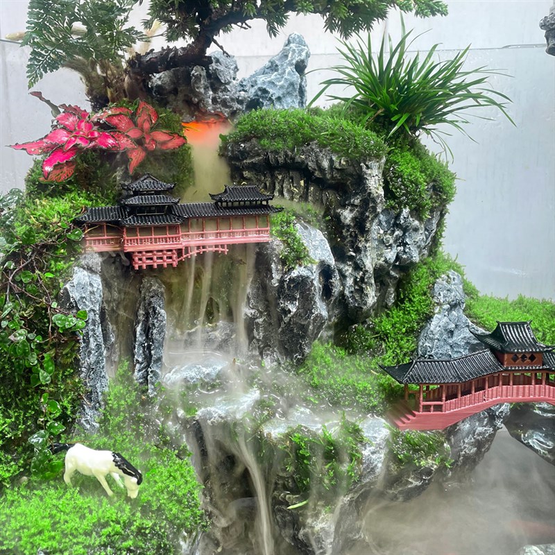 大型水陆缸造景全套生态微景观小型桌面装饰真植物水陆缸山水造景