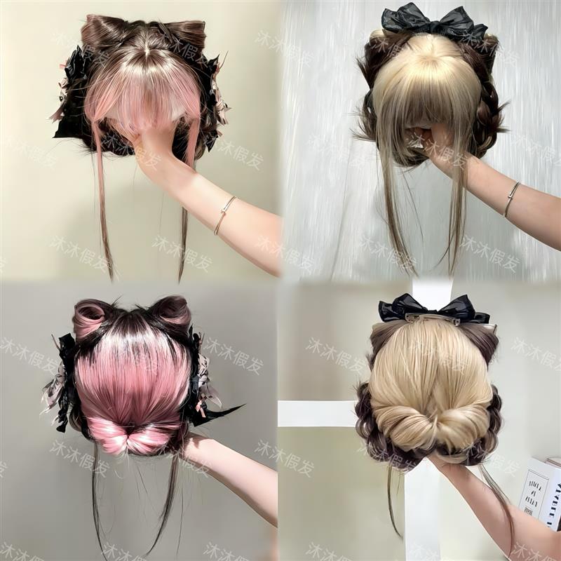 【粉版暹罗猫】假发女长发Lolita粉色渐变黑高层次长直发JK全头套