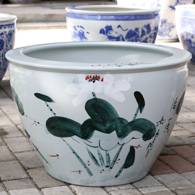 景德镇陶瓷金鱼缸养荷花睡莲盆乌龟锦鲤书画缸特大号水缸庭院客厅