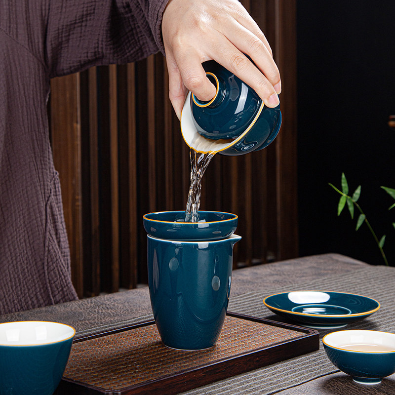 盖碗色釉陶瓷茶具套装整套家用功夫简约陶茶杯泡茶壶套装礼盒定制