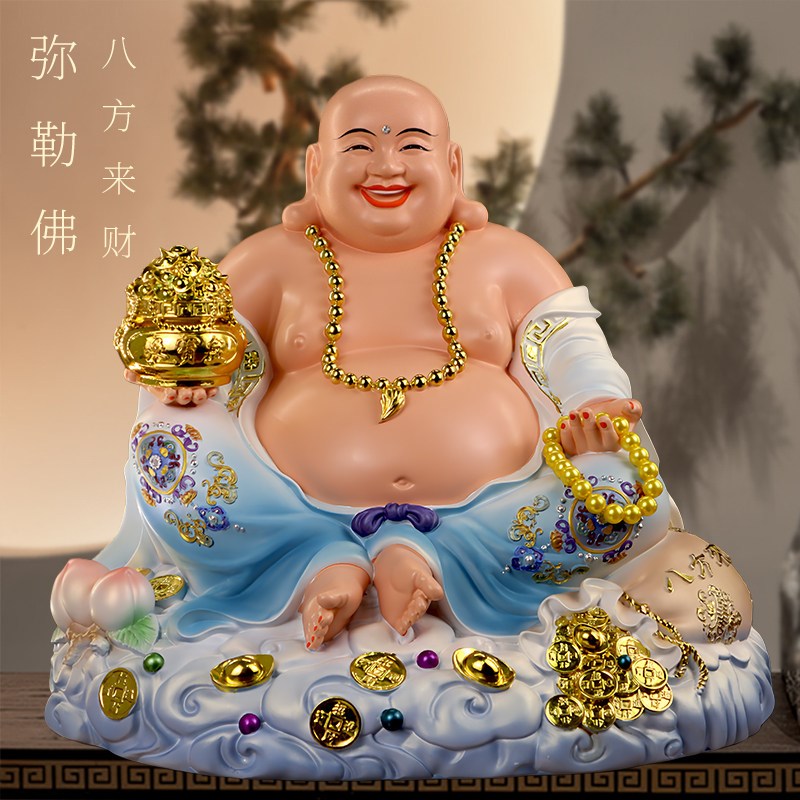 新款大肚弥勒佛菩萨神像宽体笑佛招财家用供奉树脂摆件公司店铺