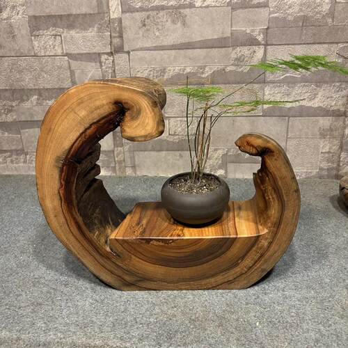 根雕香樟木实木树根花架凳子木墩置物架阳台摆件石头底座原木墩