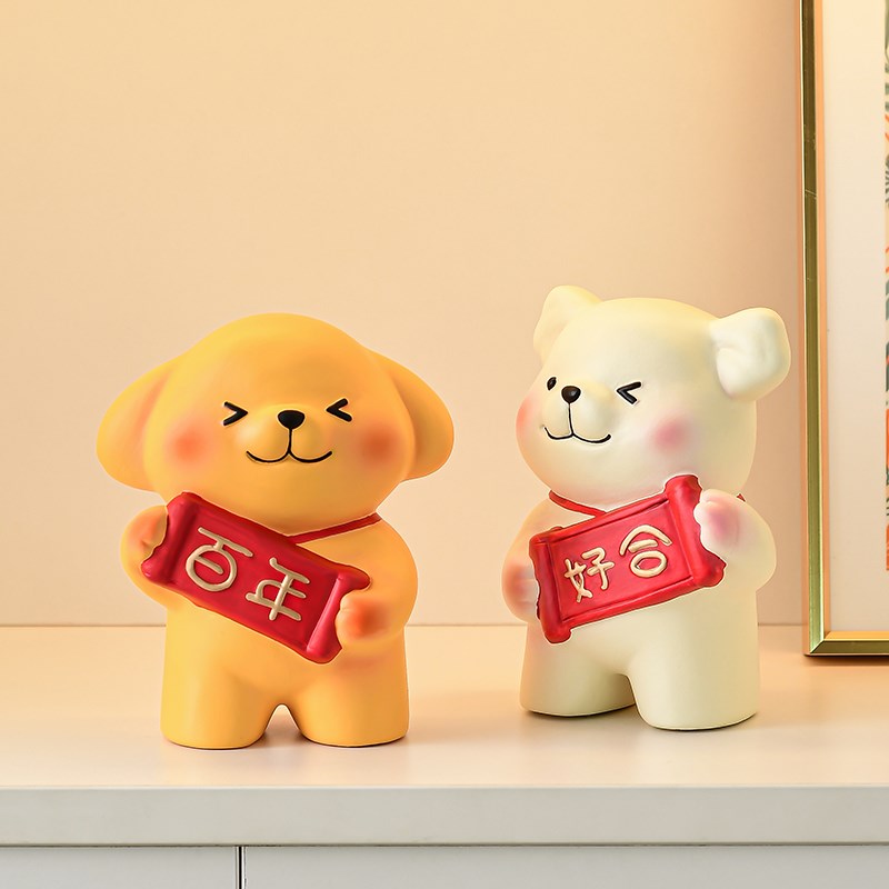 线条小狗百年好合桌面摆件结婚订婚婚庆装饰品送闺蜜女生新婚礼物