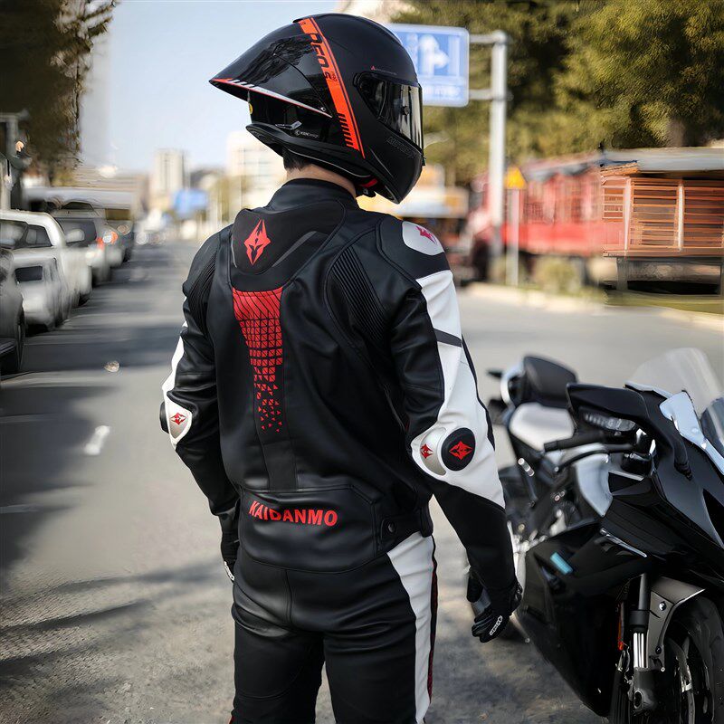 恺丹摩机车骑行服套装男女通用机车骑士服防水通勤驼峰连身皮衣