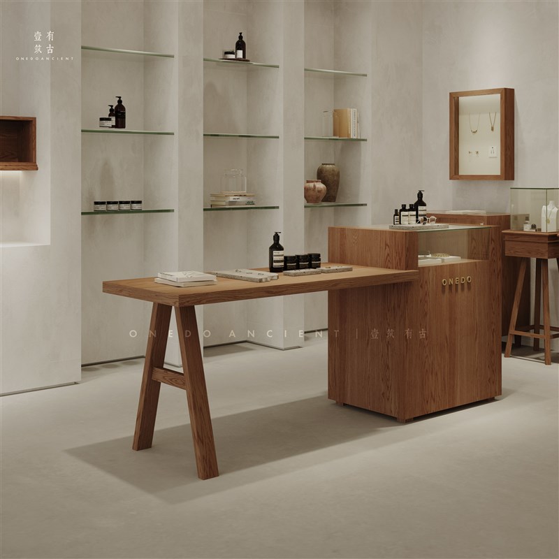 服装店中岛台陈列展示桌商场鞋包饰品展示台实木长条桌摆件展示台