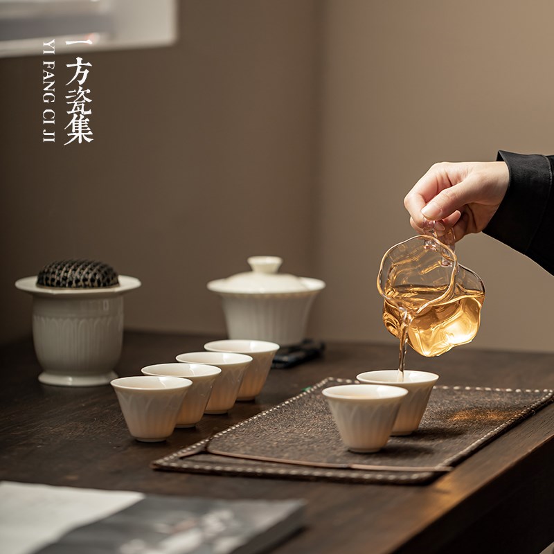 定窑白功夫茶具套组家用陶瓷盖碗茶杯整套高档喝茶茶具礼盒装送礼