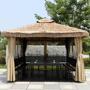 户外遮阳棚茅草别墅庭院花园农家乐院子室外稻草帐篷仿真毛草凉亭