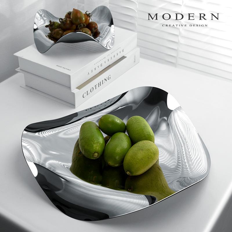 MODERN摩登欧式现代创意不锈钢干水果盘碟轻奢风家居客厅茶几摆件