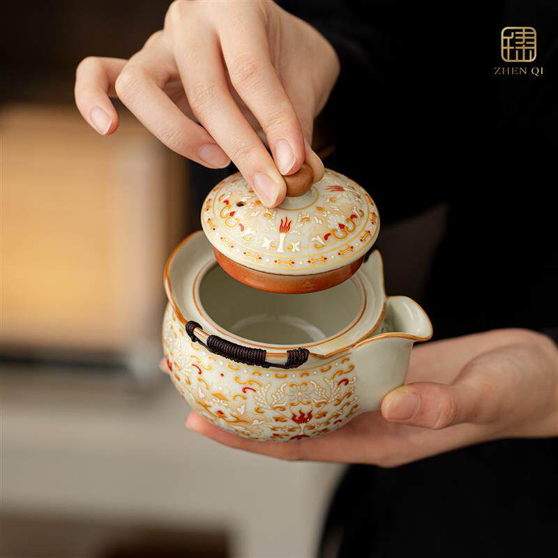 敦煌汝窑手抓壶一壶两杯女士专用精致一人饮旅行茶具套装送闺蜜