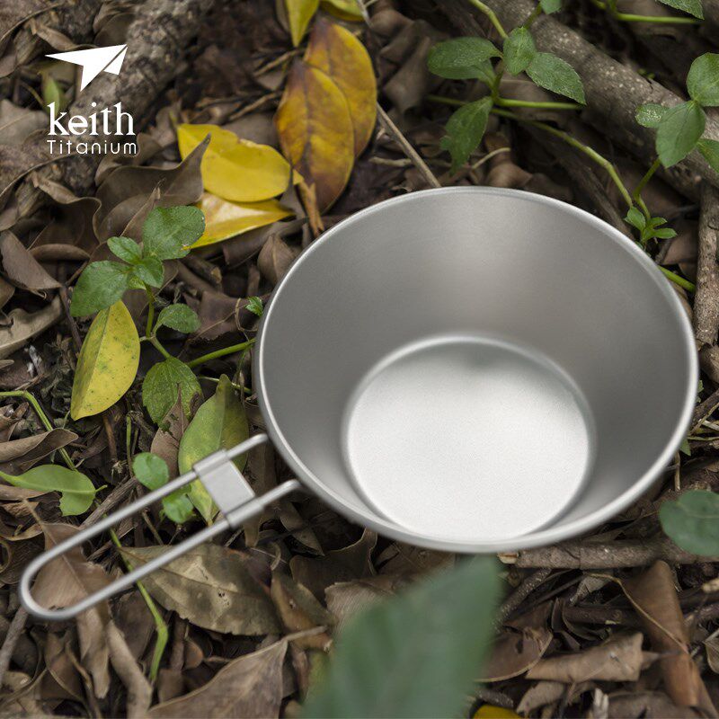 Keith铠斯纯钛折叠碗钛碗300ml 钛餐具户外野营便携餐具雪拉碗
