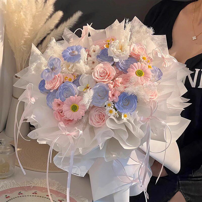 永生花芭蕾风玫瑰花束送女朋友闺蜜小清新仿真香皂花订婚生日礼物