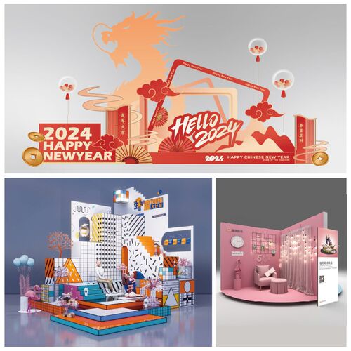 美陈效果图设计快展场景布置商场橱窗展会快闪网红打卡点3D效果图