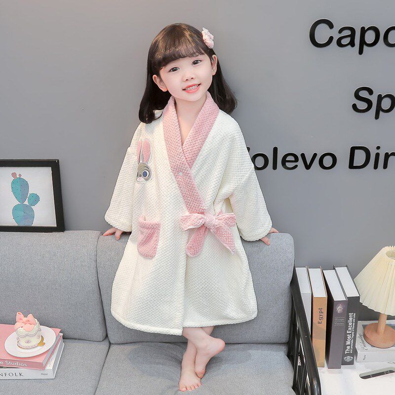 女童浴袍儿童浴巾家居服洗澡防着凉睡袍秋冬季保暖可穿珊瑚绒睡衣