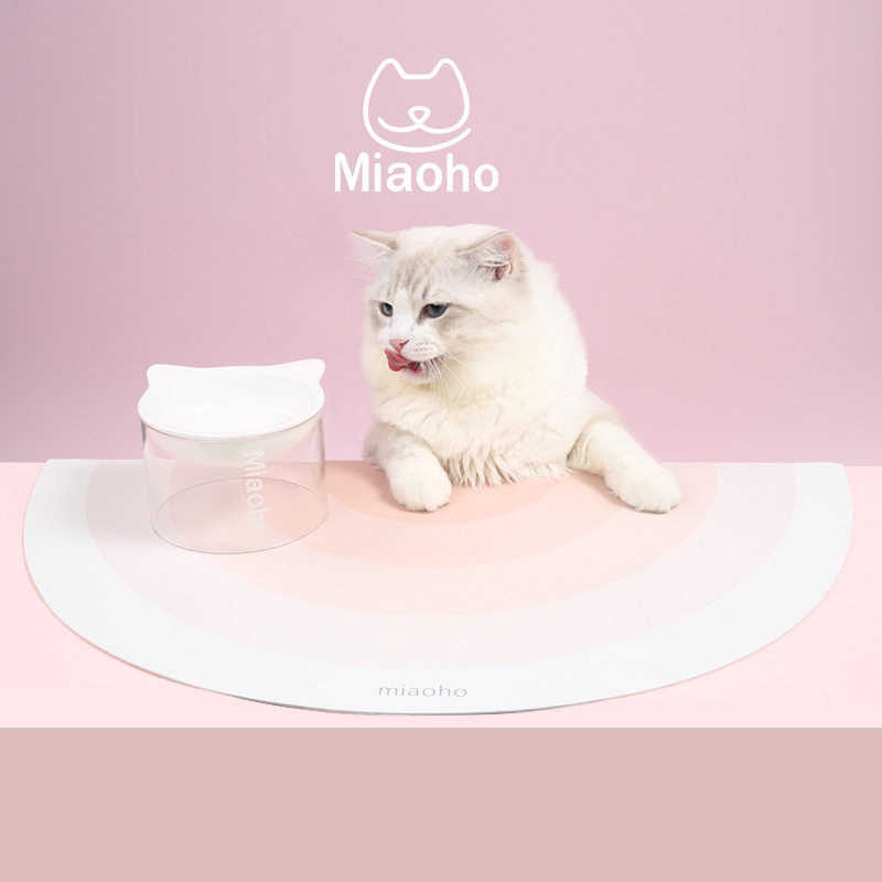 Miaoho防抓耐磨防水少女餐垫清新双碗餐垫防油猫咪喝水吃粮垫子