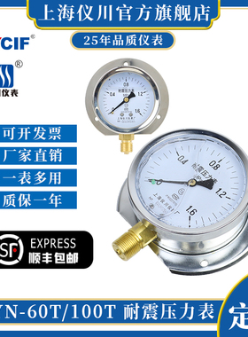 上海仪川船用耐震防震压力表凸装式 YN-100T 气压液压 径向带后边
