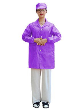 静电服工作服连体连帽无尘服大褂短款上衣套装男女车间紫色静电衣