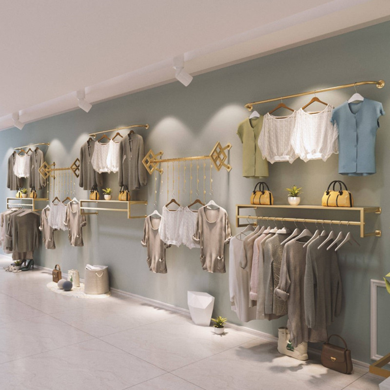 金色服装店男女童装上墙展示架创意壁挂式墙上货架组合挂衣服架子